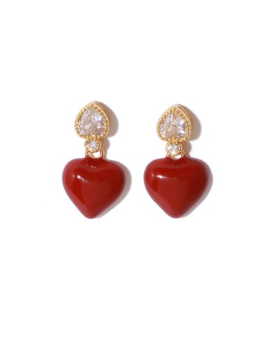 Brass Enamel Heart Cute Stud Earring