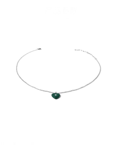 Green drip oil Titanium Steel Enamel Heart Vintage Necklace