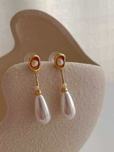 Q03 White Pearl Earrings Brass Freshwater Pearl Water Drop Vintage Drop Earring