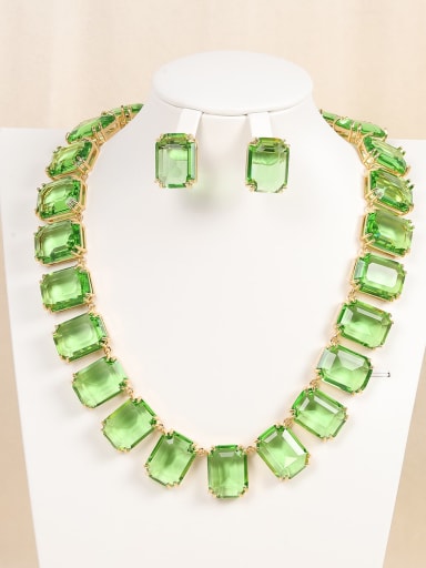 Green necklace Brass Glass Stone Geometric Minimalist Necklace