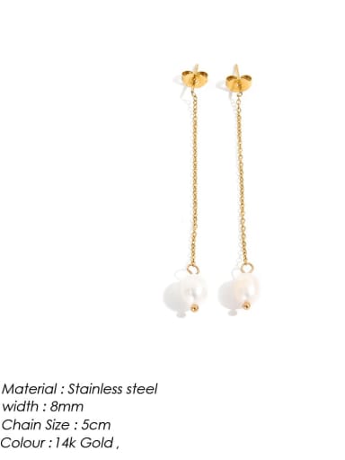 golden Stainless steel Freshwater Pearl Geometric Dainty Threader Earring