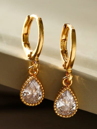 Brass Cubic Zirconia Water Drop Dainty Stud Earring