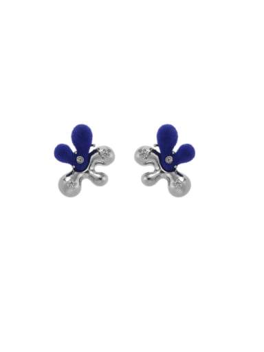 blue Brass Enamel Flower Vintage Stud Earring