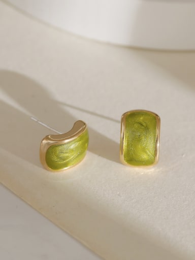 Light Gold Pearl +Light Fruit Green Brass Enamel Geometric Minimalist Stud Earring
