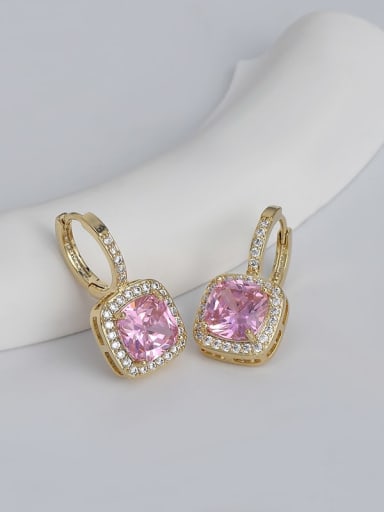 Gold Pink ed67725 Brass Cubic Zirconia Pink Geometric Dainty Stud Earring
