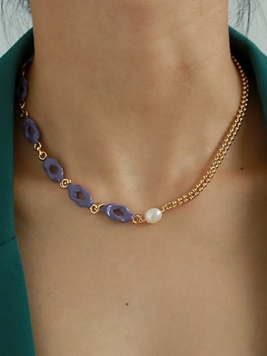 Brass Enamel Geometric Vintage Necklace
