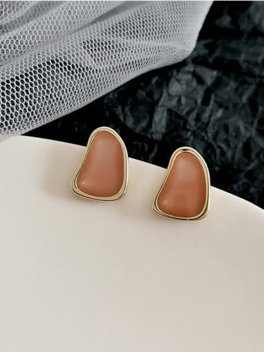 14K  gold pink Copper Enamel Geometric Minimalist Stud Trend Korean Fashion Earring