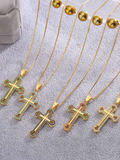 Brass Cubic Zirconia Cross Hip Hop Regligious Necklace