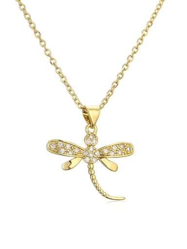 Brass Cubic Zirconia Dragonfly Cute Necklace