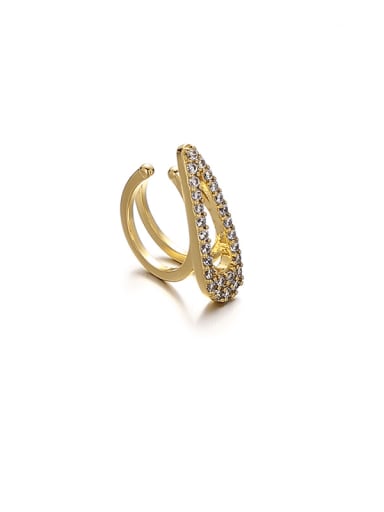 golden Brass Cubic Zirconia Geometric Trend Clip Earring