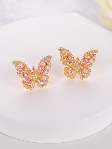 pink Brass Cubic Zirconia Butterfly Luxury Stud Earring