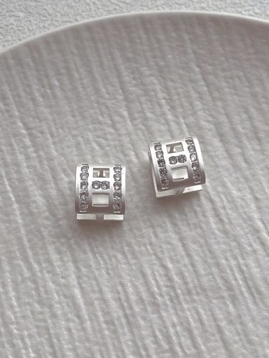 G187 rhodium  Earrings Brass Rhinestone Square Minimalist Stud Earring