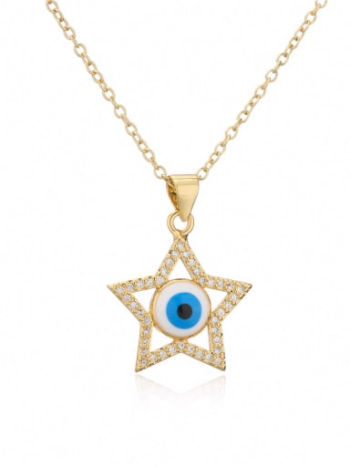 21402 Brass Rhinestone Enamel Evil Eye Vintage geometry Pendant Necklace