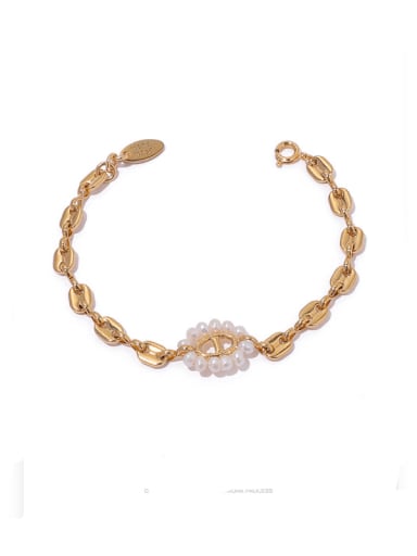 Brass Freshwater Pearl Flower Minimalist Bracelet