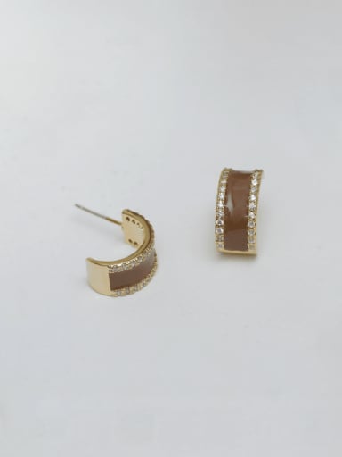 Light Gold Light Coffee Brass Enamel Geometric Minimalist Stud Earring