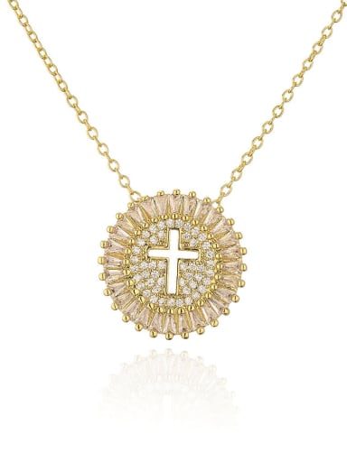 21971 Brass Cubic Zirconia Cross Vintage Regligious Necklace