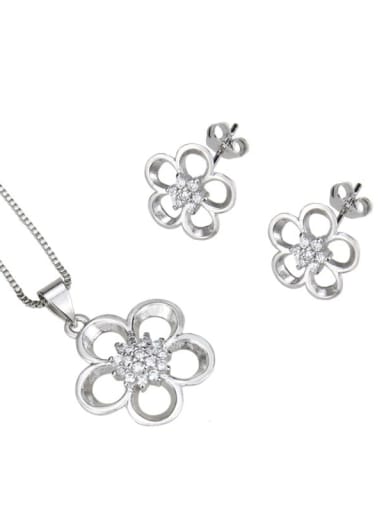 Brass Cubic Zirconia Dainty Flower  Earring and Necklace Set