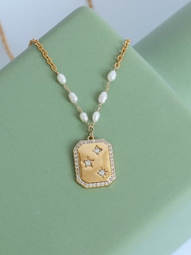 Brass Imitation Pearl Star Vintage Necklace
