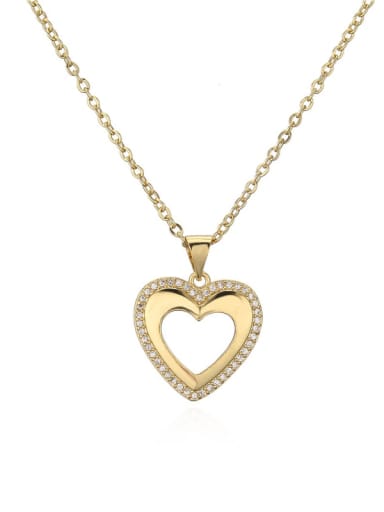 21103 Brass Cubic Zirconia  Vintage Heart Pendant Necklace