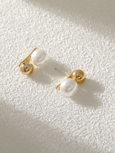 Brass Imitation Pearl Geometric Minimalist Threader Earring