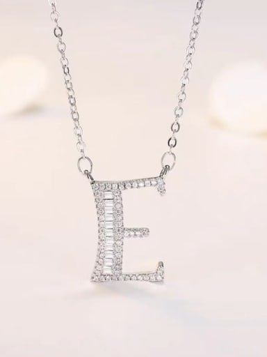 XL60392 E Brass Cubic Zirconia Letter Minimalist Necklace
