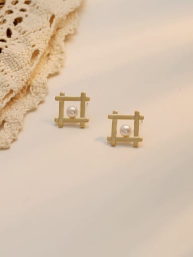 Copper Imitation Pearl Square Minimalist Stud Trend Korean Fashion Earring