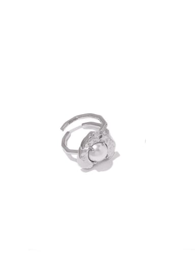 White gold love ring Brass Imitation Pearl Heart Vintage Band Ring