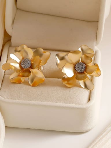 Brass Cubic Zirconia Flower Dainty Clip Earring