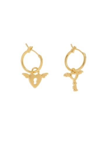 custom Brass  Asymmetrical  Wing  Heart Cute Huggie Earring