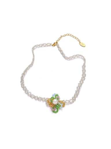 Brass Synthetic Crystal Flower Bohemia Beaded Necklace