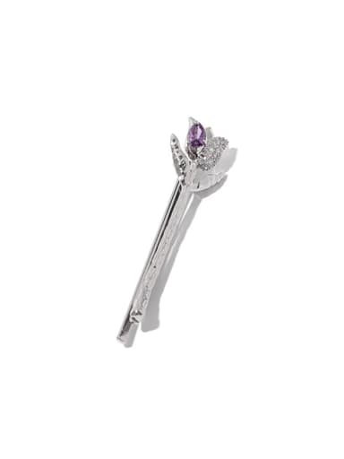 Purple zirconium Princess Brass Cubic Zirconia Hip Hop Flower Hair Pin