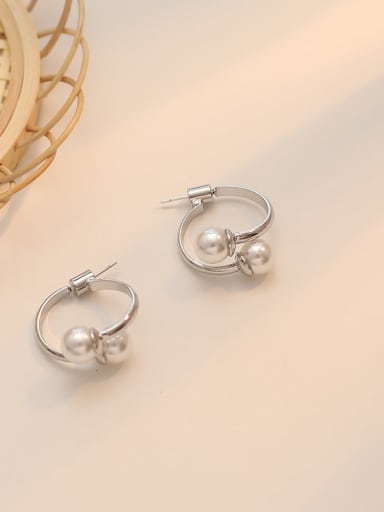 White K Copper Imitation Pearl Geometric Minimalist Stud Trend Korean Fashion Earring