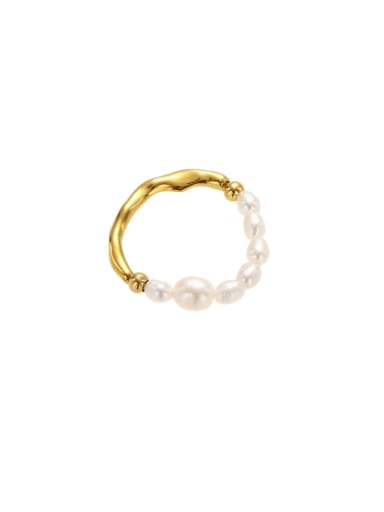 Brass Imitation Pearl Geometric Minimalist Bead Ring