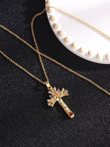 Copper Cubic Zirconia Cross Vintage Regligious Necklace