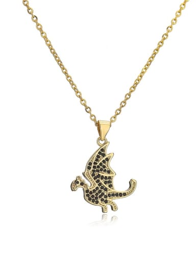 Brass Cubic Zirconia  Vintage Dinosaur Pendant Necklace