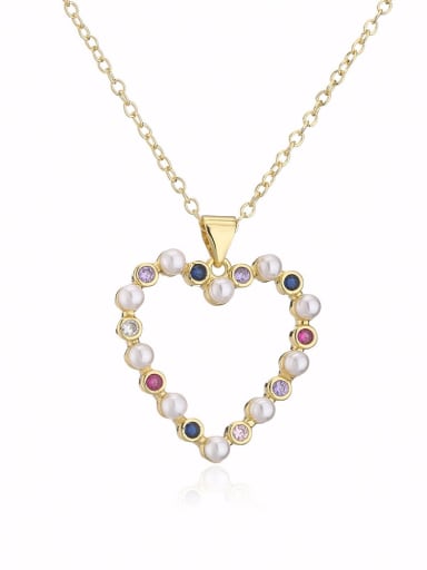 21908 Brass Imitation Pearl Heart Vintage Necklace