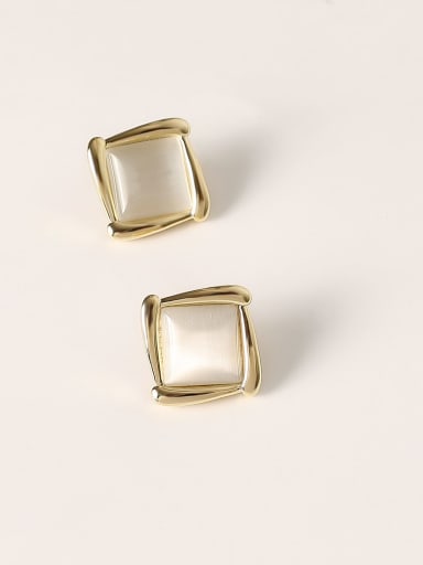 Brass Cats Eye Geometric Minimalist Stud Trend Korean Fashion Earring
