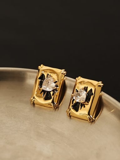 Brass Cubic Zirconia Rectangle Vintage Stud Earring