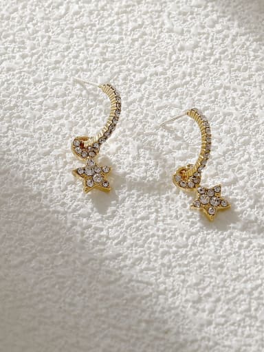 Brass Cubic Zirconia Star Minimalist Drop Earring