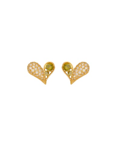 custom Brass Cubic Zirconia Heart Trend Stud Earring