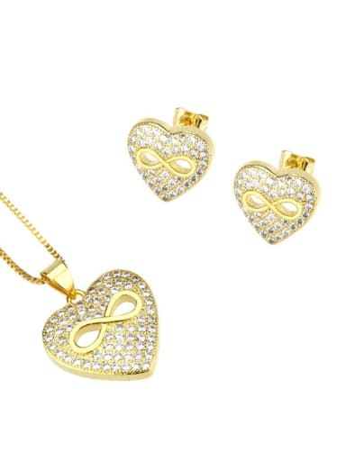 Brass Cubic Zirconia  Dainty Heart Earring and Necklace Set