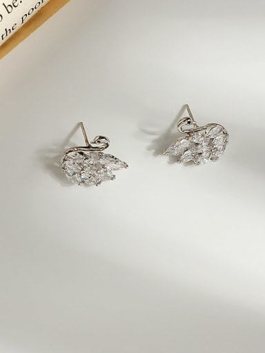 white K Copper Cubic Zirconia Swan Cute Stud Trend Korean Fashion Earring
