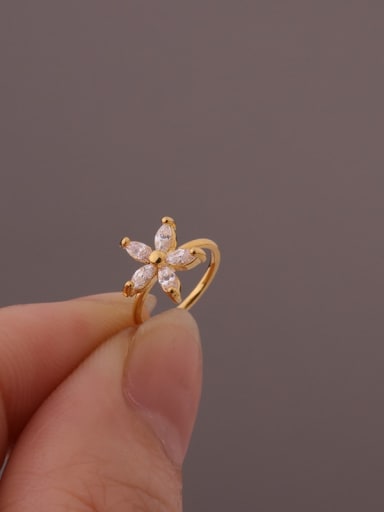 Brass Cubic Zirconia White Flower Minimalist Stud Earring
