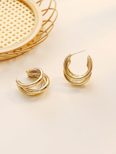 14K gold Copper Smooth Round Minimalist Stud Trend Korean Fashion Earring