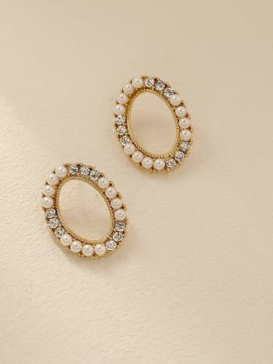 Brass Imitation Pearl Oval Vintage Stud Trend Korean Fashion Earring