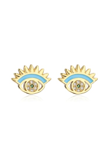 42098 Brass Enamel Evil Eye Vintage Stud Earring