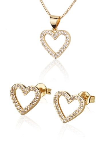 Brass Cubic Zirconia  Minimalist Heart Earring and Necklace Set