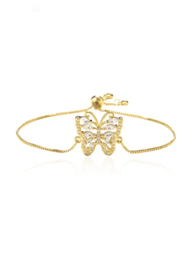 30543 Brass Cubic Zirconia Butterfly Vintage Adjustable Bracelet