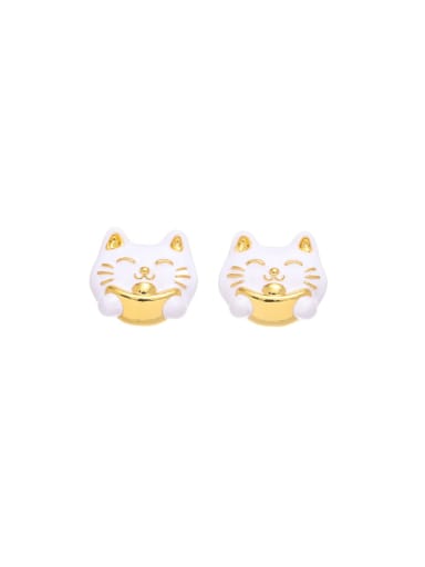 Brass Enamel Cat Cute Stud Earring