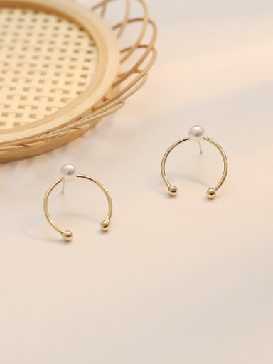 Copper Imitation Pearl Round Minimalist Hoop Trend Korean Fashion Earring
